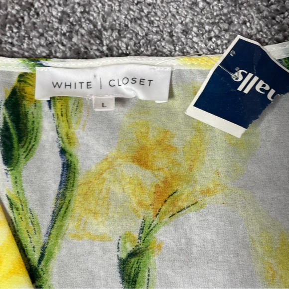 White Closet White Yellow Floral Open Sleeve Crop Top Women’s Large New - Picture 7 of 10